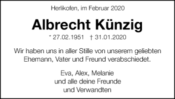 Traueranzeige von Albrecht Künzig von Gmünder Tagespost