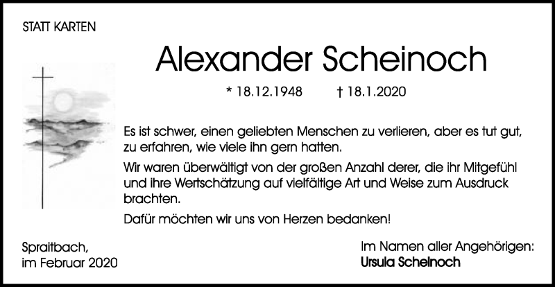  Traueranzeige für Alexander Scheinoch vom 08.02.2020 aus Gmünder Tagespost
