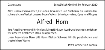 Traueranzeige von Alfred Horn von Gmünder Tagespost