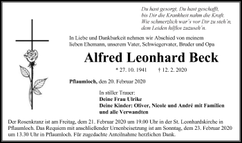Traueranzeige von Alfred Leonhard Beck von Schwäbische Post