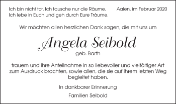 Traueranzeige von Angela Seibold von Schwäbische Post