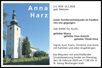 Traueranzeige von Anna Harz von Gmünder Tagespost
