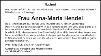 Traueranzeige von Anna-Maria Hendel von Gmünder Tagespost