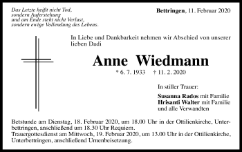 Traueranzeige von Anne Wiedmann von Gmünder Tagespost