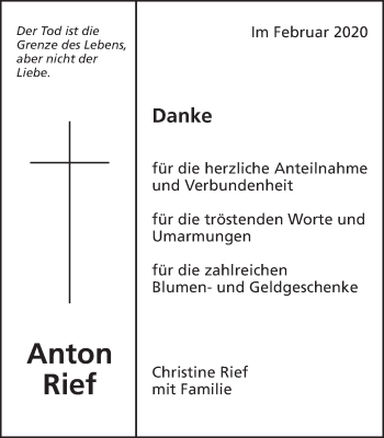 Traueranzeige von Anton Rief von Schwäbische Post