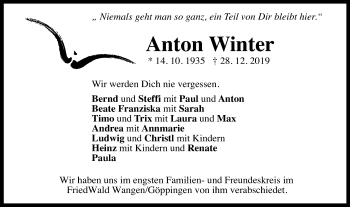 Traueranzeige von Anton Winter von Gmünder Tagespost