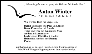 Traueranzeige von Anton Winter