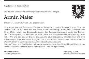 Traueranzeige von Armin Maier von Schwäbische Post