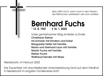 Traueranzeige von Bernhard Fuchs von Gmünder Tagespost