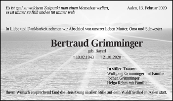 Traueranzeige von Bertraud Grimminger von Schwäbische Post