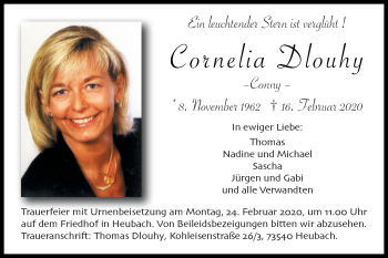 Traueranzeige von Cornelia Dlouhy von Gmünder Tagespost