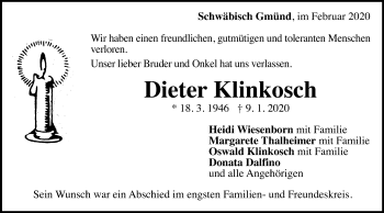 Traueranzeige von Dieter Klinkosch