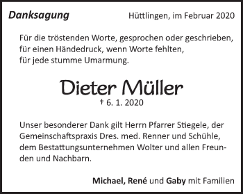 Traueranzeige von Dieter Müller von Schwäbische Post
