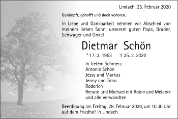 Traueranzeige von Dietmar Schön von Gmünder Tagespost