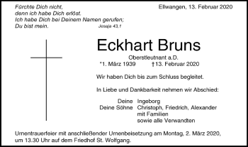 Traueranzeige von Eckhart Bruns von Schwäbische Post
