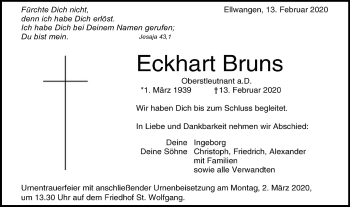 Traueranzeige von Eckhart Bruns