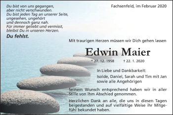 Traueranzeige von Edwin Maier von Schwäbische Post
