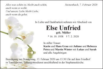 Traueranzeige von Else Unfried von Gmünder Tagespost