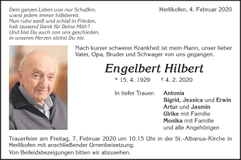 Traueranzeige von Engelbert Hilbert von Gmünder Tagespost