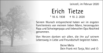Traueranzeige von Erich Tietze von Gmünder Tagespost