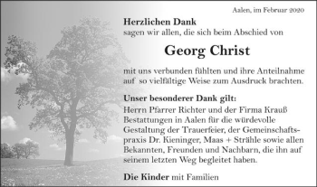 Traueranzeige von Georg Christ von Schwäbische Post
