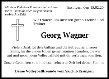 Traueranzeige von Georg Wagner von Schwäbische Post
