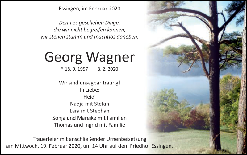  Traueranzeige für Georg Wagner vom 15.02.2020 aus Schwäbische Post