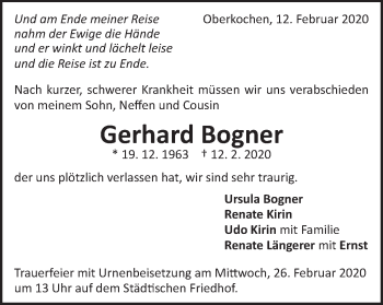 Traueranzeige von Gerhard Bogner von Amtsblatt_Oko