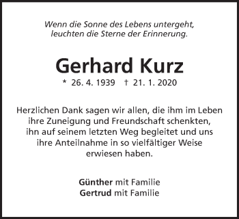 Traueranzeige von Gerhard Kurz von Amtsblatt_Oko