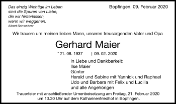 Traueranzeige von Gerhard Maier von Schwäbische Post