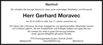 Traueranzeige von Gerhard Moravec von Gmünder Tagespost