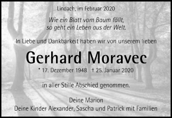 Traueranzeige von Gerhard Moravec von Gmünder Tagespost