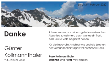 Traueranzeige von Günter Kollmannthaler von Gmünder Tagespost