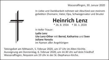 Traueranzeige von Heinrich Lenz von Schwäbische Post