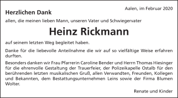 Traueranzeige von Heinz Rickmann von Schwäbische Post