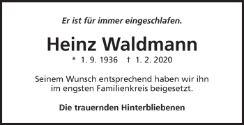 Traueranzeige von Heinz Waldmann von Amtsblatt_Oko