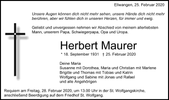 Traueranzeige von Herbert Maurer