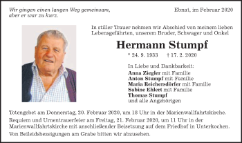 Traueranzeige von Hermann Stumpf von Schwäbische Post