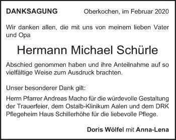 Traueranzeige von Hermann Michael Schürle von Schwäbische Post