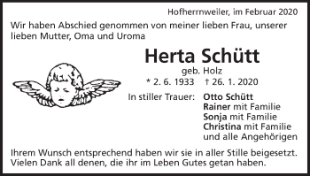 Traueranzeige von Herta Schütt von Schwäbische Post