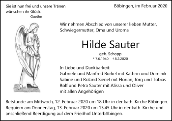 Traueranzeige von Hilde Sauter von Gmünder Tagespost