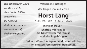Traueranzeige von Horst Lang von Schwäbische Post