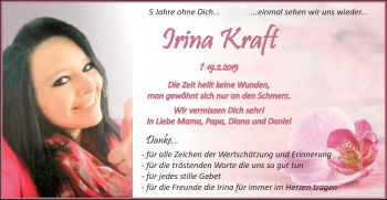 Traueranzeige von Irina Kraft von Schwäbische Post