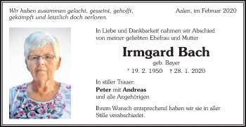 Traueranzeige von Irmgard Bach von Schwäbische Post