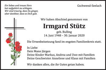 Traueranzeige von Irmgard Stütz von Gmünder Tagespost