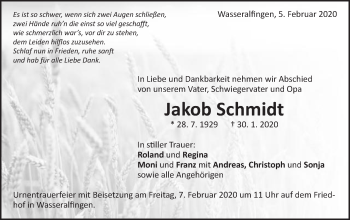 Traueranzeige von Jakob Schmidt von Schwäbische Post