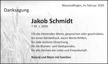 Traueranzeige von Jakob Schmidt von Schwäbische Post