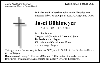 Traueranzeige von Josef Bühlmeyer von Schwäbische Post