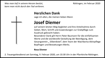 Traueranzeige von Josef Diemer von Schwäbische Post