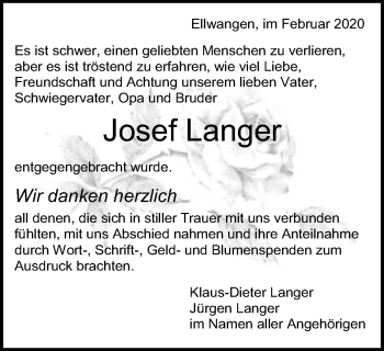 Traueranzeige von Josef Langer von Schwäbische Post